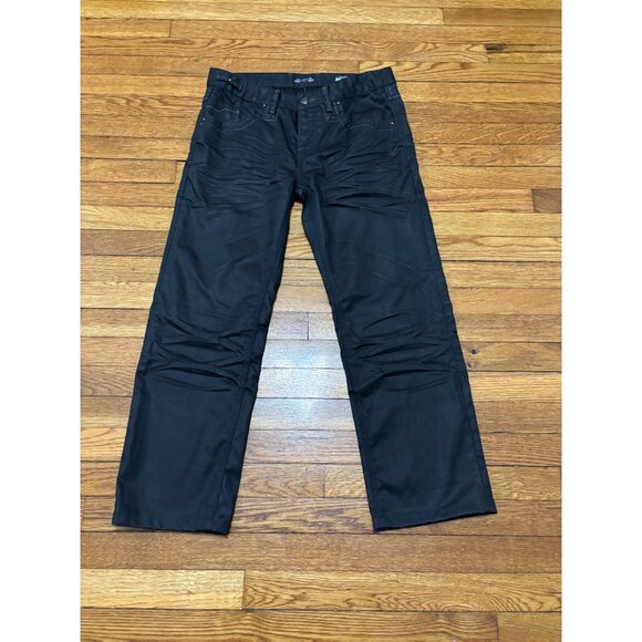 7 Diamonds Mens Jeans Size 34x28 Black Waxed Denim Straight Leg Cotton Pockets - Picture 1 of 10
